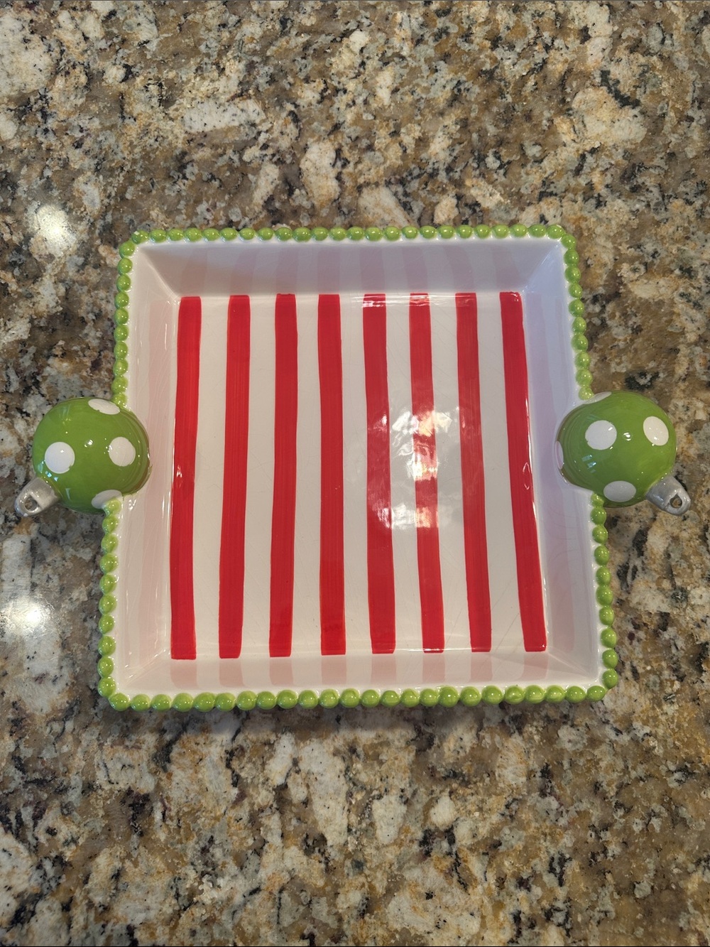 Mud Pie Red and Green Striped Ceramic 8β x 8β Serving Dish
